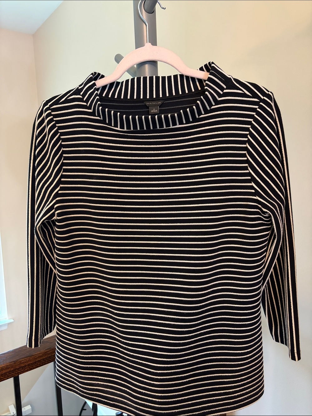 Ann Taylor Black and White Striped 3/4 length sleeve women's top